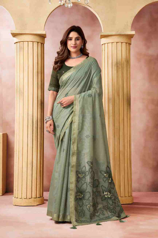 Green Banarasi Saree With Blouse Piece