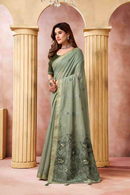 Green Banarasi Saree With Blouse Piece