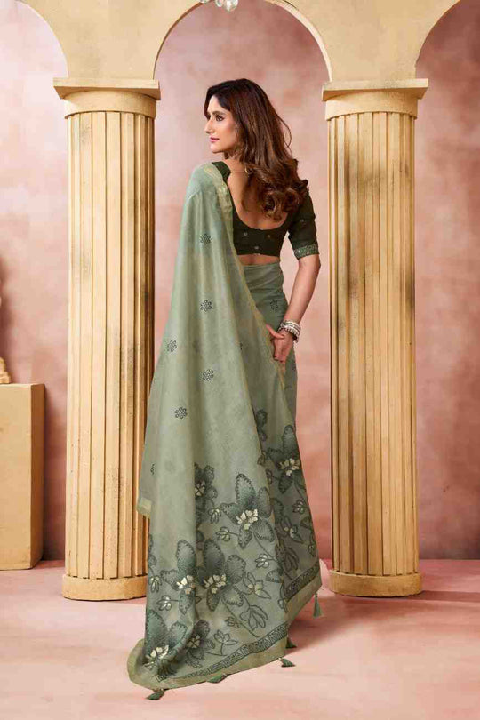 Green Banarasi Saree With Blouse Piece