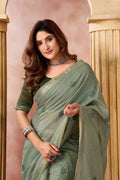 Green Banarasi Saree With Blouse Piece