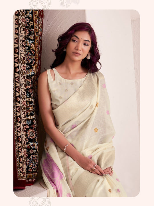 Soft Linen With Big Jacquard Pallu Handloom Saree