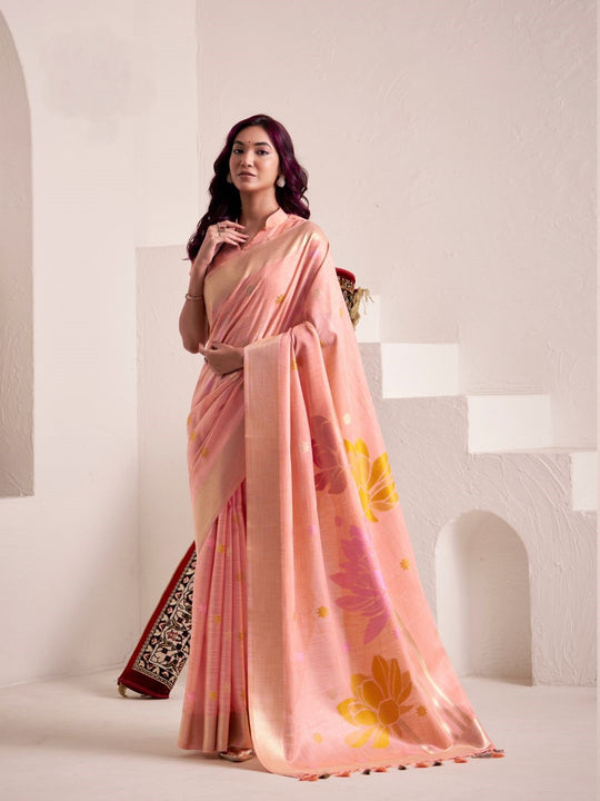 Soft Linen With Big Jacquard Pallu Handloom Saree