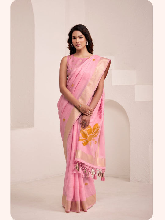Soft Linen With Big Jacquard Pallu Handloom Saree