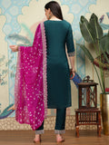 Green Embroidered Regular Sequinned Straight Kurta With Trousers & Duppatta