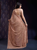 Brown Georgette Swarovski Stone Embellished Printed Saree With Blouse Piece