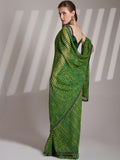 Green Georgette Printed Saree With Blouse Piece