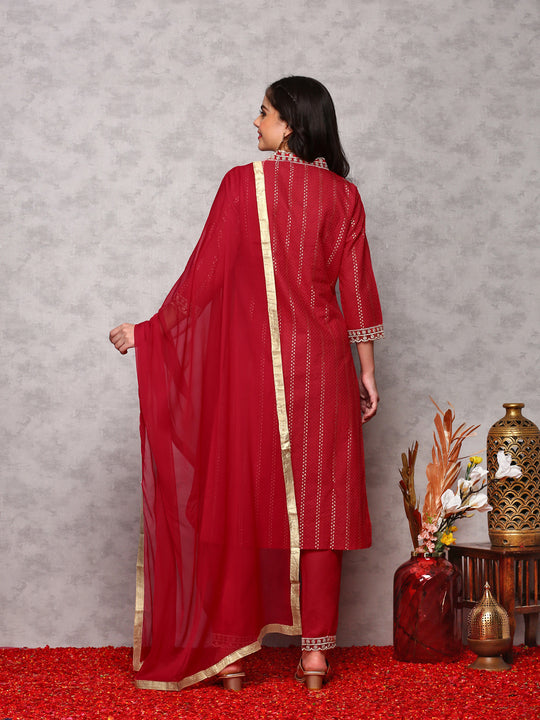 Floral Embroidered Regular Kurta with Trousers & Dupatta