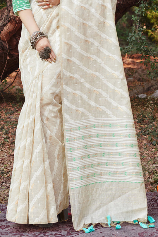 White Cotton Saree With Blouse Piece