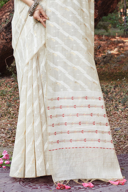 White Cotton Saree With Blouse Piece