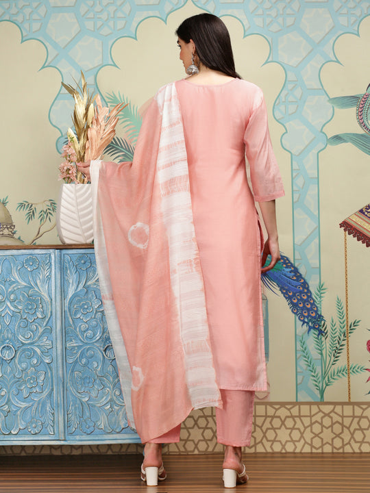 Ethnic Motifs Embroidered Thread Work Straight Kurta with Trousers & Dupatta