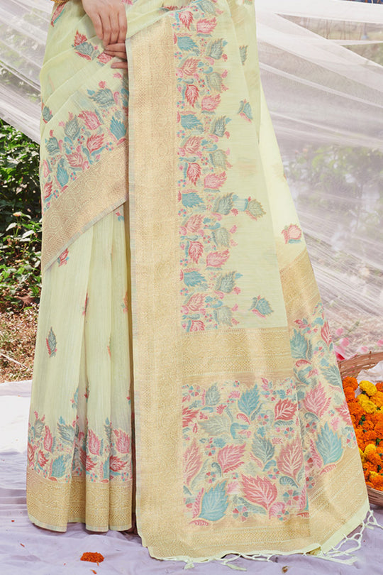 Green Cotton Saree With Blouse Piece