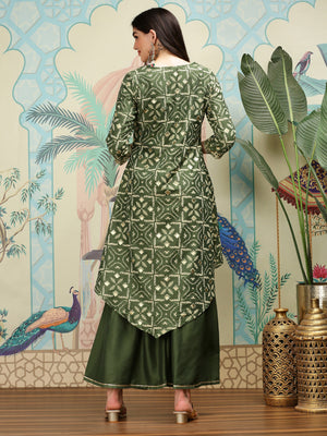 Geometric Printed V-Neck A-Line Kurta with Sharara