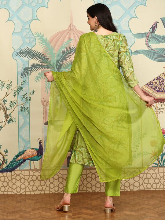 Floral Printed Regular Three-Quarter Sleeves Kurta with Trousers & With Dupatta