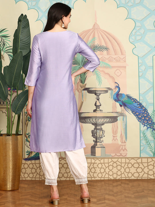 Floral Yoke Design Round Neck Straight Kurta