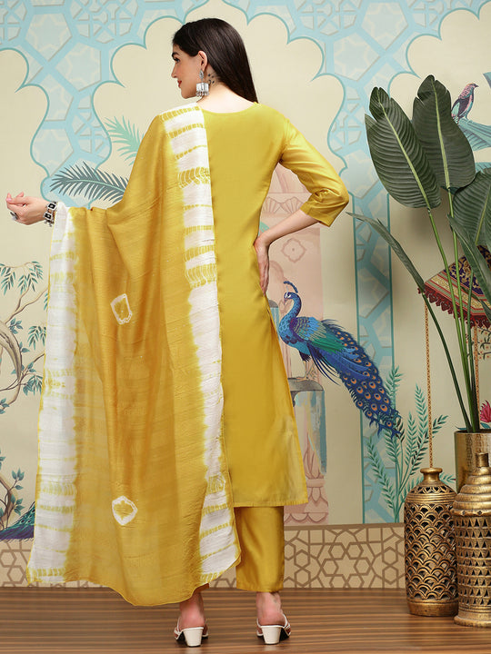 Ethnic Motifs Embroidered Thread Work Straight Kurta with Trousers & Dupatta