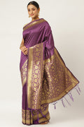 Purple Zari Butta Woven Banarasi Saree