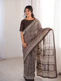 Soft Pure Cotton Hand Bagru Print Sarees With Blouse Pice