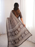 Soft Pure Cotton Hand Bagru Print Sarees With Blouse Pice