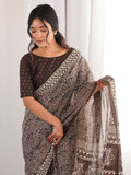 Soft Pure Cotton Hand Bagru Print Sarees With Blouse Pice