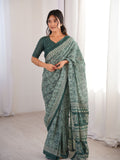 Soft Pure Cotton Hand Bagru Print Sarees With Blouse Pice