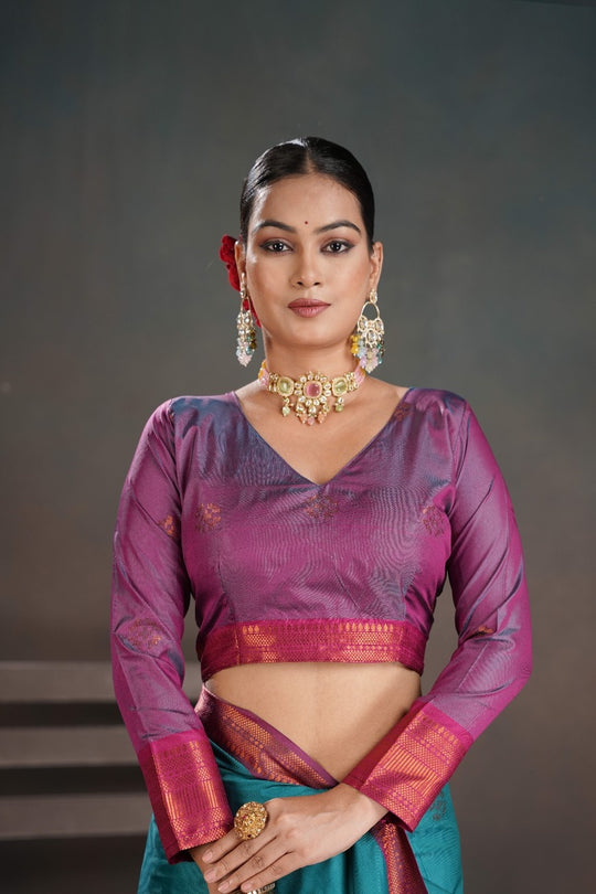 Soft Silk Chitt Palu With Contrast Blouse Weaving Saree