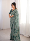 Soft Pure Cotton Hand Bagru Print Sarees With Blouse Pice