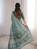 Soft Pure Cotton Hand Bagru Print Sarees With Blouse Pice