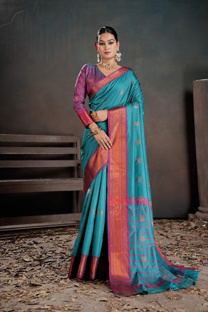 Soft Silk Chitt Palu With Contrast Blouse Weaving Saree