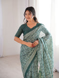 Soft Pure Cotton Hand Bagru Print Sarees With Blouse Pice