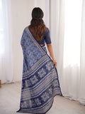 Soft Pure Cotton Hand Bagru Print Sarees With Blouse Pice