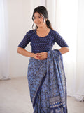 Soft Pure Cotton Hand Bagru Print Sarees With Blouse Pice
