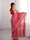 Soft Pure Cotton Hand Bagru Print Sarees With Blouse Pice