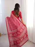 Soft Pure Cotton Hand Bagru Print Sarees With Blouse Pice