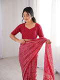 Soft Pure Cotton Hand Bagru Print Sarees With Blouse Pice