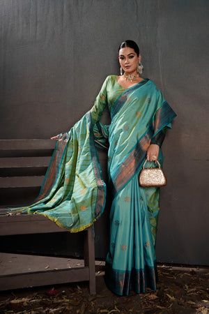 Soft Silk Chitt Palu With Contrast Blouse Weaving Saree