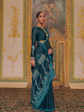 Satin Chiffon Fabric With Multi Thread Embroidery Work