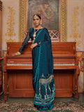 Satin Chiffon Fabric With Multi Thread Embroidery Work