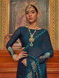 Satin Chiffon Fabric With Multi Thread Embroidery Work