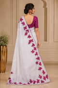 White Embroidered Saree With Blouse Piece