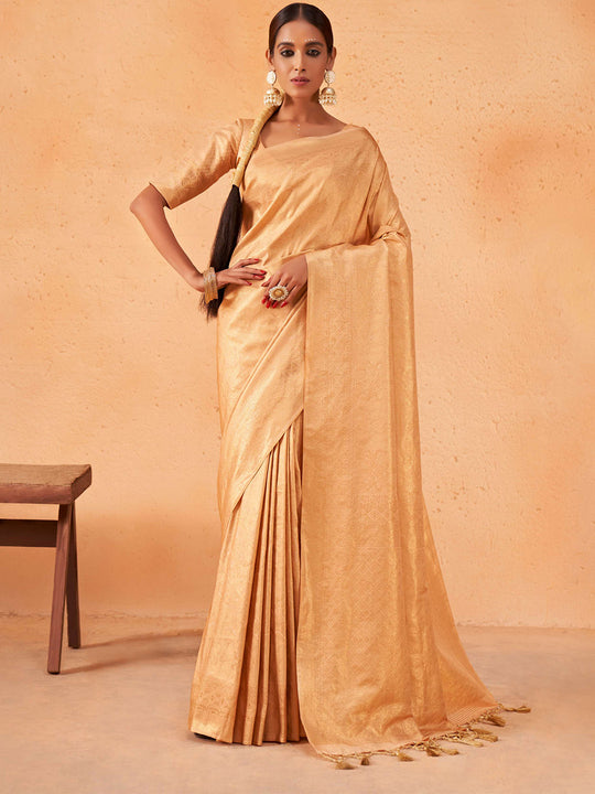 Beige Kanjivaram Art Silk Saree With Blouse Piece