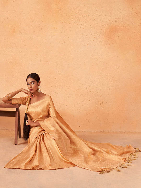 Beige Kanjivaram Art Silk Saree With Blouse Piece