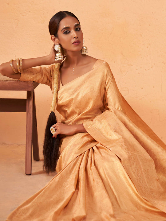 Beige Kanjivaram Art Silk Saree With Blouse Piece