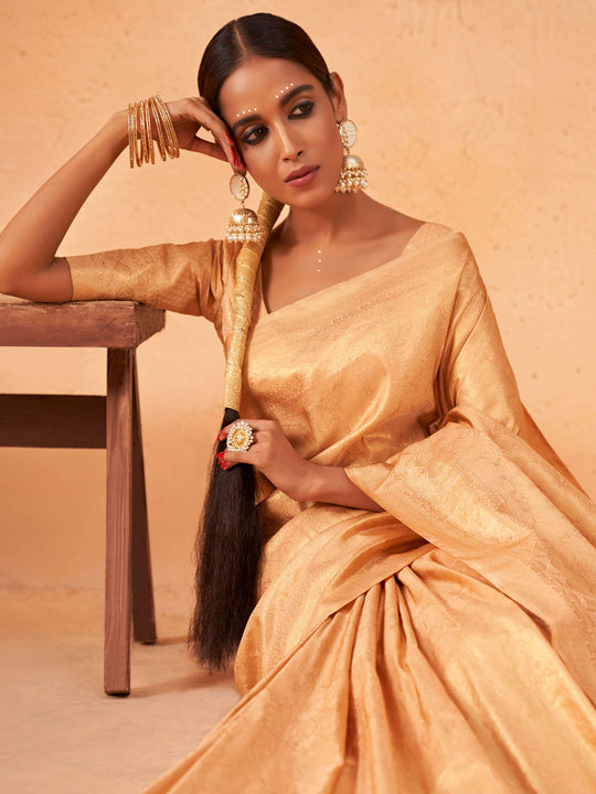 Beige Kanjivaram Art Silk Saree With Blouse Piece