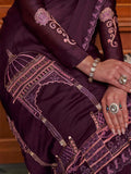 Satin Chiffon Fabric With Multi Thread Embroidery Work