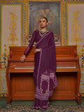 Satin Chiffon Fabric With Multi Thread Embroidery Work
