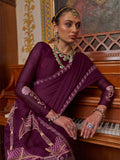 Satin Chiffon Fabric With Multi Thread Embroidery Work