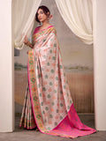Light Pink Banarasi Patola Silk Saree With Blouse Piece
