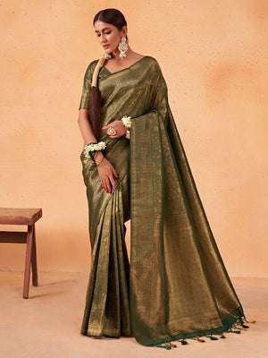 Bottle Green Kanjivaram Art Silk Saree With Blouse Piece