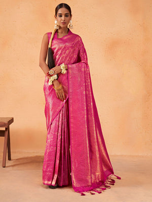 Pink Kanjivaram Art Silk Saree With Blouse Piece