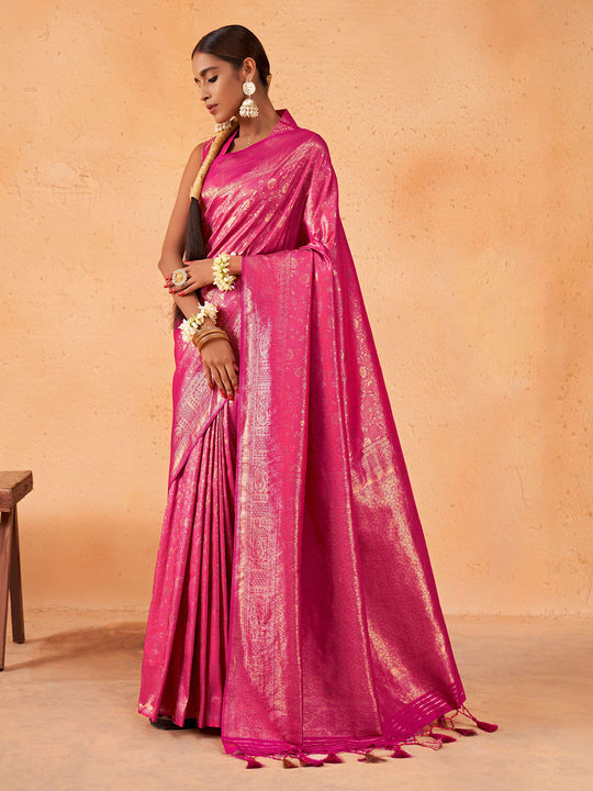 Pink Kanjivaram Art Silk Saree With Blouse Piece